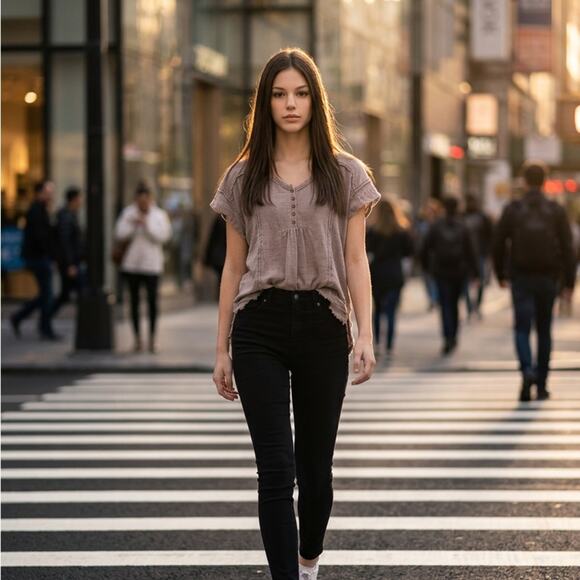 Umgee Taupe Blouse with Button Detail - Picture 4 of 5